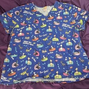 Colorful Cartoon Print Scrub Top
